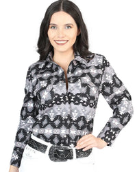El General Women’s Camisa Vaquera De Mujer Snap Bottom Negra-Gris 44409