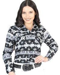 El General Women’s Camisa Vaquera Negra Con Blanco De Mujer Snap Bottom 44423