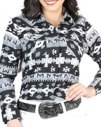 El General Women’s Camisa Vaquera Negra Con Blanco De Mujer Snap Bottom 44423