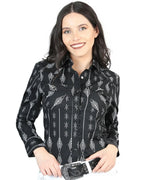 El General Women’s Camisa Vaquera Para Mujer Negra Estampada De Algodón 44436