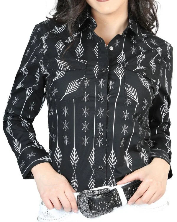 El General Women’s Camisa Vaquera Para Mujer Negra Estampada De Algodón 44436