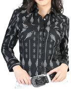 El General Women’s Camisa Vaquera Para Mujer Negra Estampada De Algodón 44436
