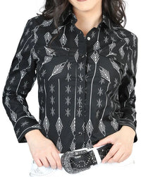 El General Women’s Camisa Vaquera Para Mujer Negra Estampada De Algodón 44436