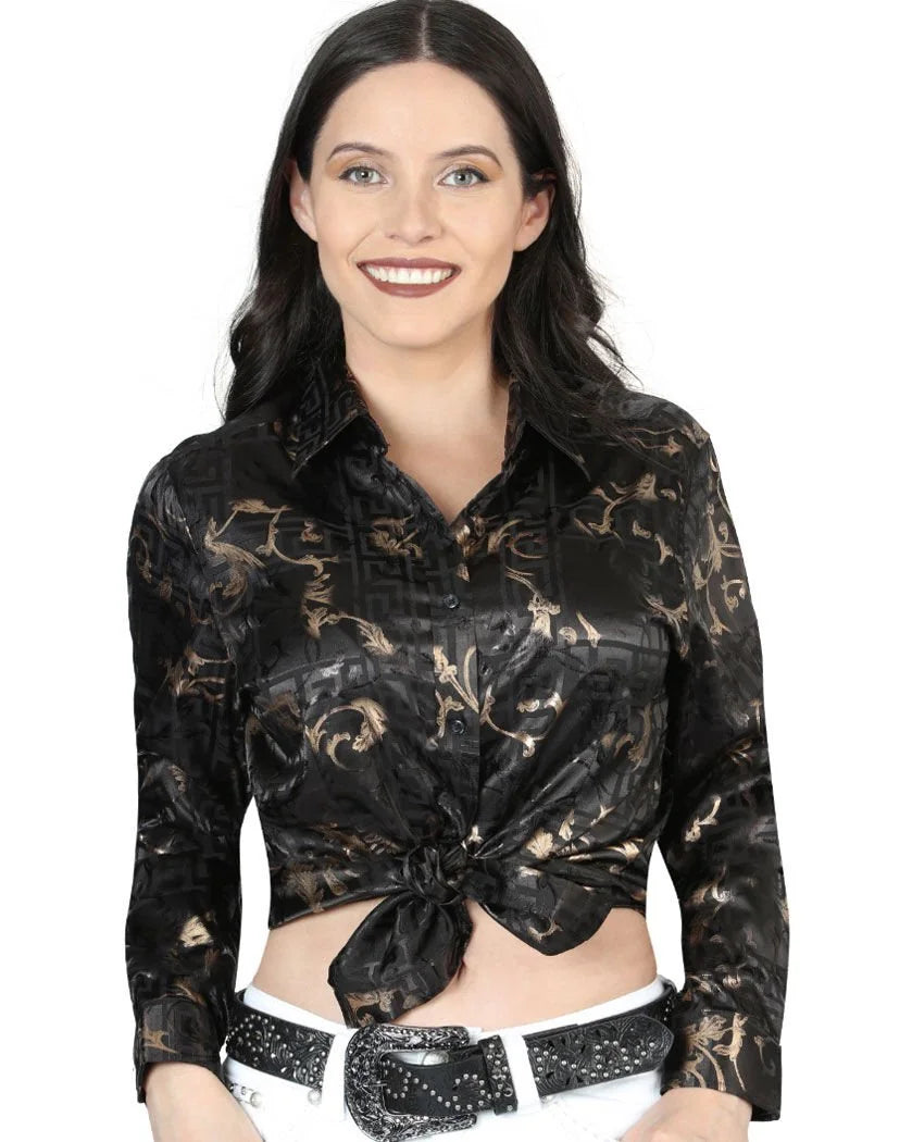 El General Women’s Blusa Estampada De Moda Manga Larga Negra 44598