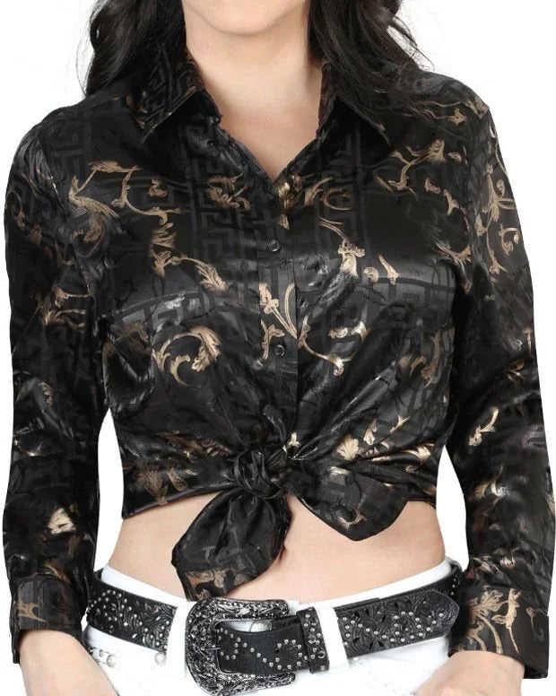 El General Women’s Blusa Estampada De Moda Manga Larga Negra 44598