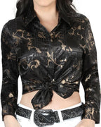 El General Women’s Blusa Estampada De Moda Manga Larga Negra 44598
