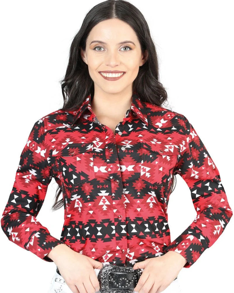 El General Women’s Camisa Vaquera De Mujer Snap Bottom Roja 44408