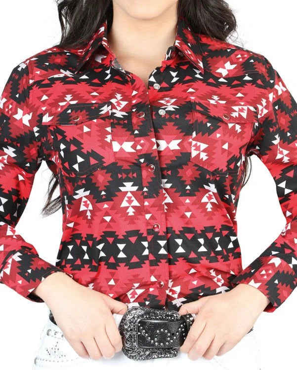 El General Women’s Camisa Vaquera De Mujer Snap Bottom Roja 44408