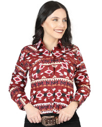El General Women’s Camisa Vaquera Roja De Mujer Botonadura De Broche 44422