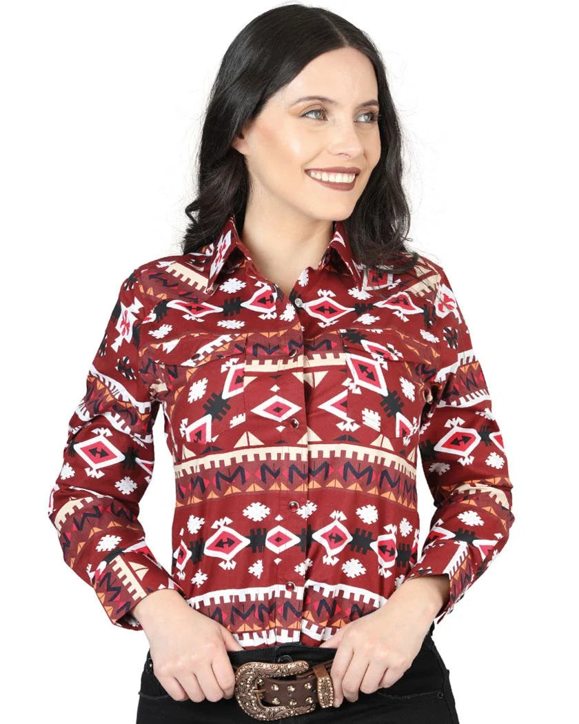 El General Women’s Camisa Vaquera Roja De Mujer Botonadura De Broche 44422
