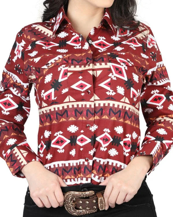 El General Women’s Camisa Vaquera Roja De Mujer Botonadura De Broche 44422