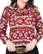 El General Women’s Camisa Vaquera Roja De Mujer Botonadura De Broche 44422