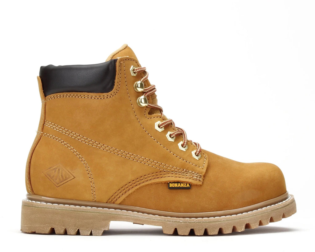 Bonanza BA621 Heartland 6" Plain Toe Lace Up Work Boots - Tan - OriginalWestern.com