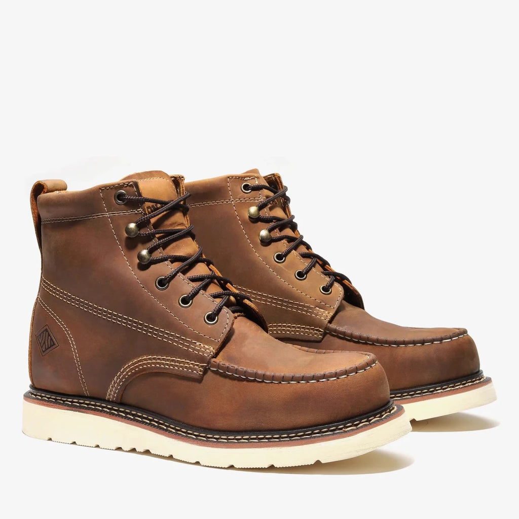 Bonanza Frontier Classic 6” Moc Toe Steel Toe Work Boot – Crazy Brown - OriginalWestern.com