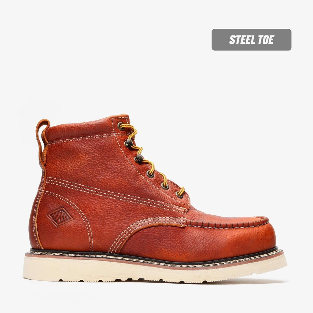 Bonanza Frontier Classic 6” Moc Toe Steel Toe Work Boot – Golden Brown - OriginalWestern.com