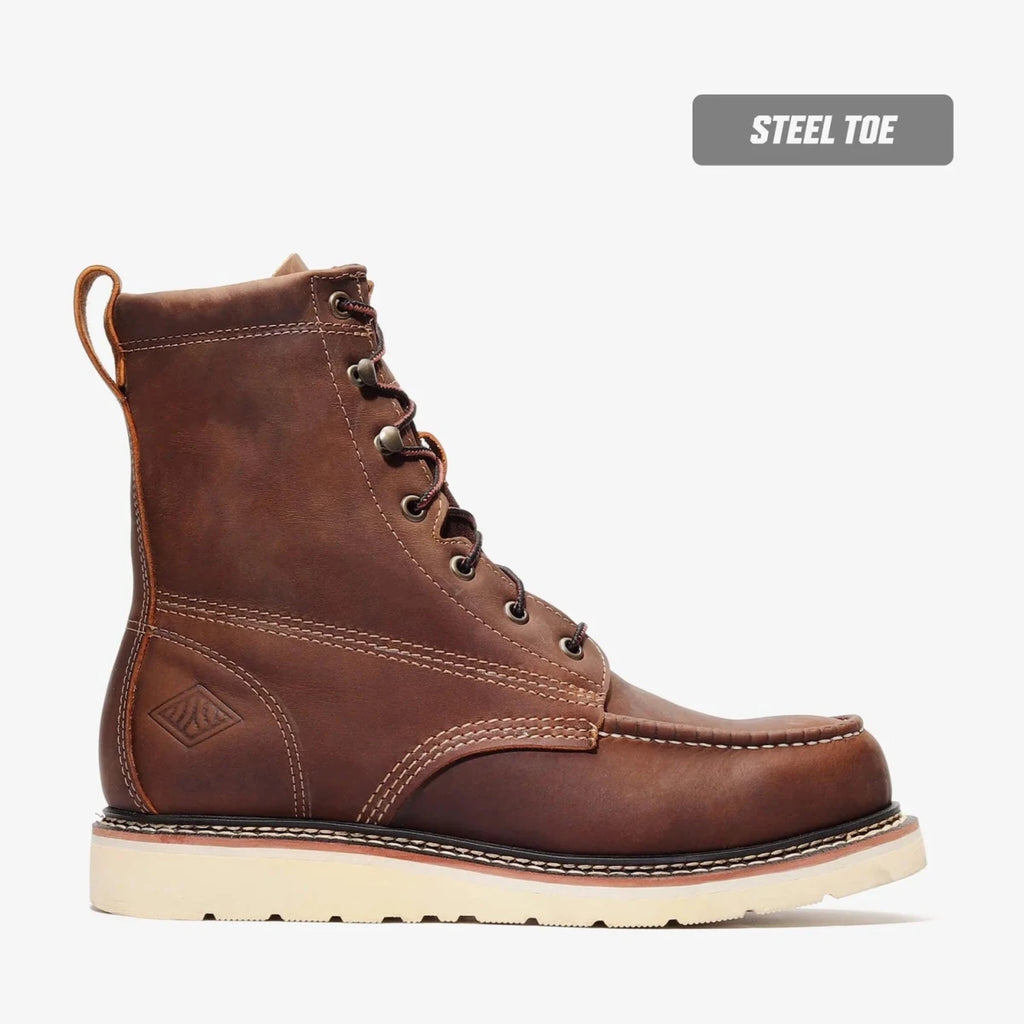 Bonanza Frontier Classic 8” Moc Toe Steel Toe Work Boot – Crazy Brown - OriginalWestern.com