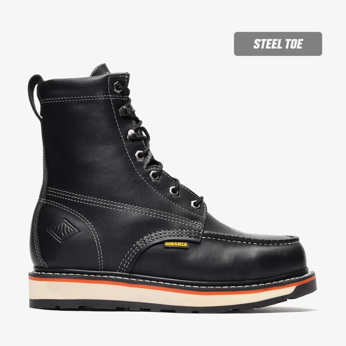 Bonanza Frontier Dual 8” Moc Toe Steel Toe Work Boot – Black - OriginalWestern.com
