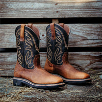 Bonanza Rancher Grit 12” Steel Toe Wellington Work Boot – Dark Brown/Black - OriginalWestern.com