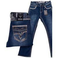 Men's Boot Cut Western Jeans – Stretch Denim Cowboy Pants - Blue Modern 1866