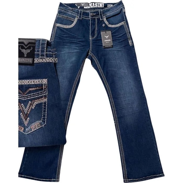 Men's Boot Cut Western Jeans – Stretch Denim Cowboy Pants - Blue Modern 1866
