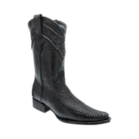 White Diamonds Men's Bull Neck Leather European Toe Cowboy Boots – Black