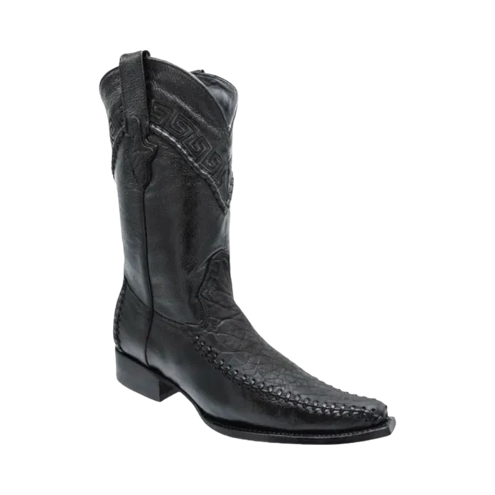 White Diamonds Men's Bull Neck Leather European Toe Cowboy Boots – Black