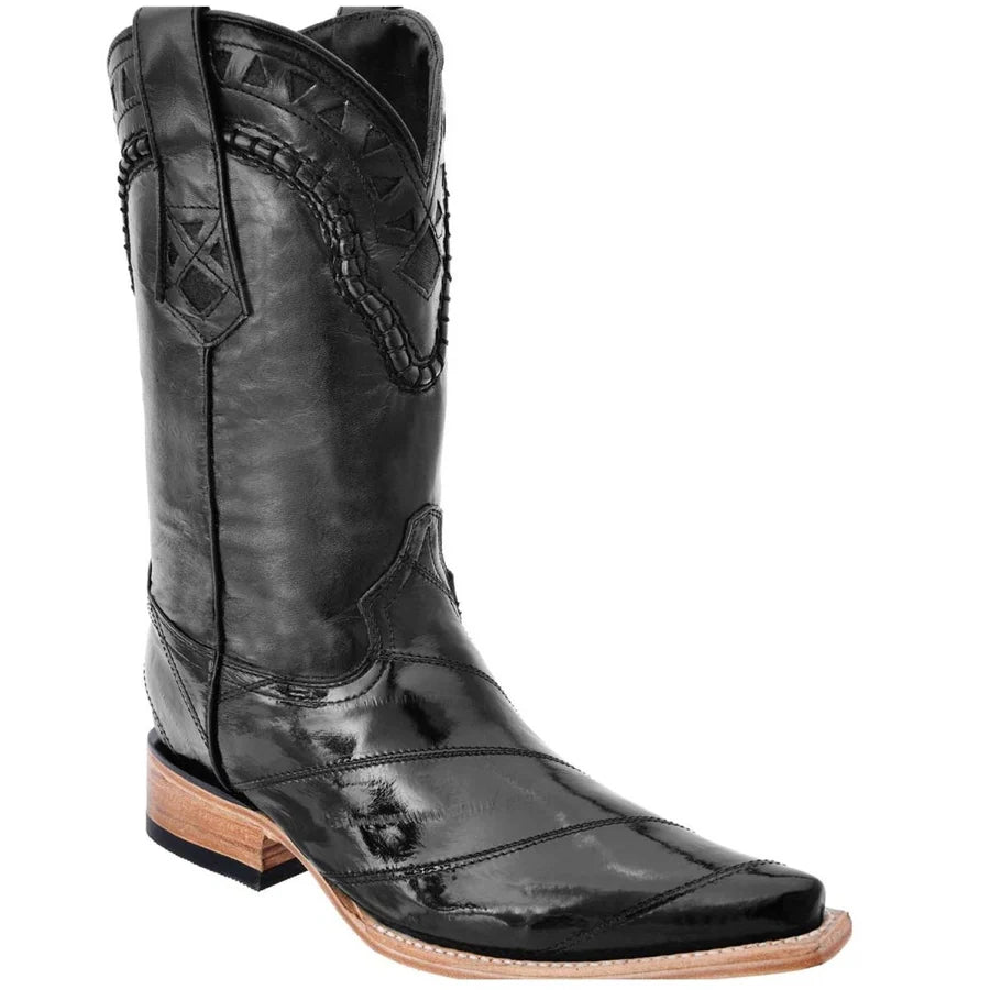 White Diamonds Men's Genuine Eel (Anguila)3X Toe Cowboy Boots – Black