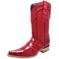White Diamonds Men's Genuine Eel (Anguila)3X Toe Cowboy Boots – Red