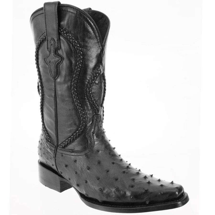 White Diamonds Men's Genuine Ostrich 400 Square Toe Cowboy Boots – Black