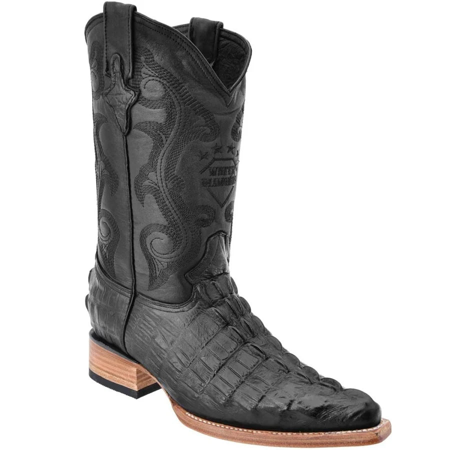 White Diamonds Men's Crocodile Print 3X Toe Cowboy Boots – Black