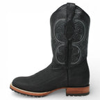 White Diamonds Men's Bull Shoulder Leather Square Toe Tractor Sole Cowboy Boots - Black