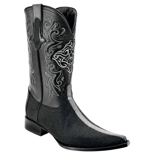 White Diamonds Men's Genuine Stingray Snip Toe Cowboy Boots – Black