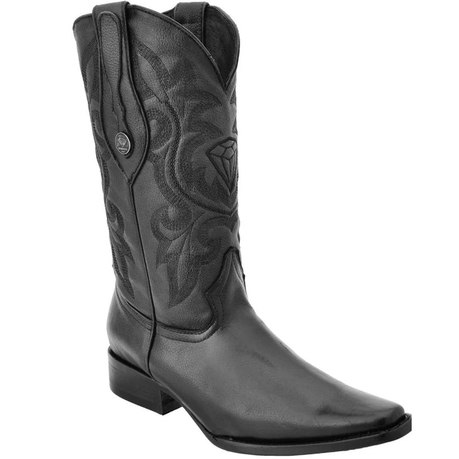 White Diamonds Men's Deerskin-Grain Leather Snip Toe Cowboy Boots – Black