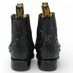 Men's Full Quill Ostrich Print J-Toe Short Ankle Western Cowboy Boots - Black