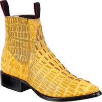 Men's Caiman Alligator Print J-Toe Short Ankle Western Cowboy Boots - Buttercup