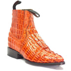 Men's Caiman Alligator Print J-Toe Short Ankle Western Cowboy Boots - Cognac