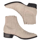 Men's Caiman Alligator Print J-Toe Short Ankle Western Cowboy Boots - Bone