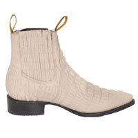 Men's Caiman Alligator Print J-Toe Short Ankle Western Cowboy Boots - Bone