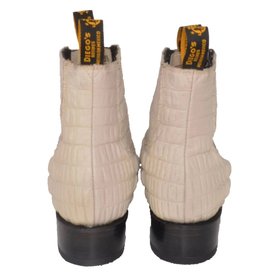 Men's Caiman Alligator Print J-Toe Short Ankle Western Cowboy Boots - Bone