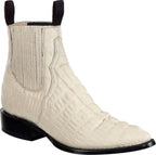 Men's Caiman Alligator Print J-Toe Short Ankle Western Cowboy Boots - Bone