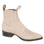 Men's Caiman Alligator Print J-Toe Short Ankle Western Cowboy Boots - Bone
