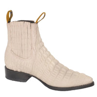 Men's Caiman Alligator Print J-Toe Short Ankle Western Cowboy Boots - Bone