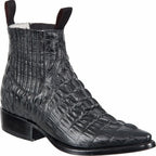 Men's Caiman Alligator Print J-Toe Short Ankle Western Cowboy Boots - Black