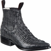 Men's Caiman Alligator Print J-Toe Short Ankle Western Cowboy Boots - Black