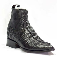Men's Caiman Alligator Print J-Toe Short Ankle Western Cowboy Boots - Black