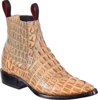 Men's Caiman Alligator Print J-Toe Short Ankle Western Cowboy Boots - Oryx
