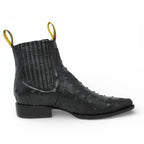Men's Full Quill Ostrich Print J-Toe Short Ankle Western Cowboy Boots - Black