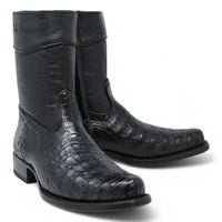 White Diamonds Men's Genuine Caiman Belly Short Cowboy Boots with Zipper – Black