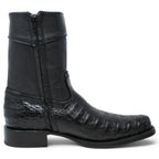 White Diamonds Men's Genuine Caiman Belly Short Cowboy Boots with Zipper – Black