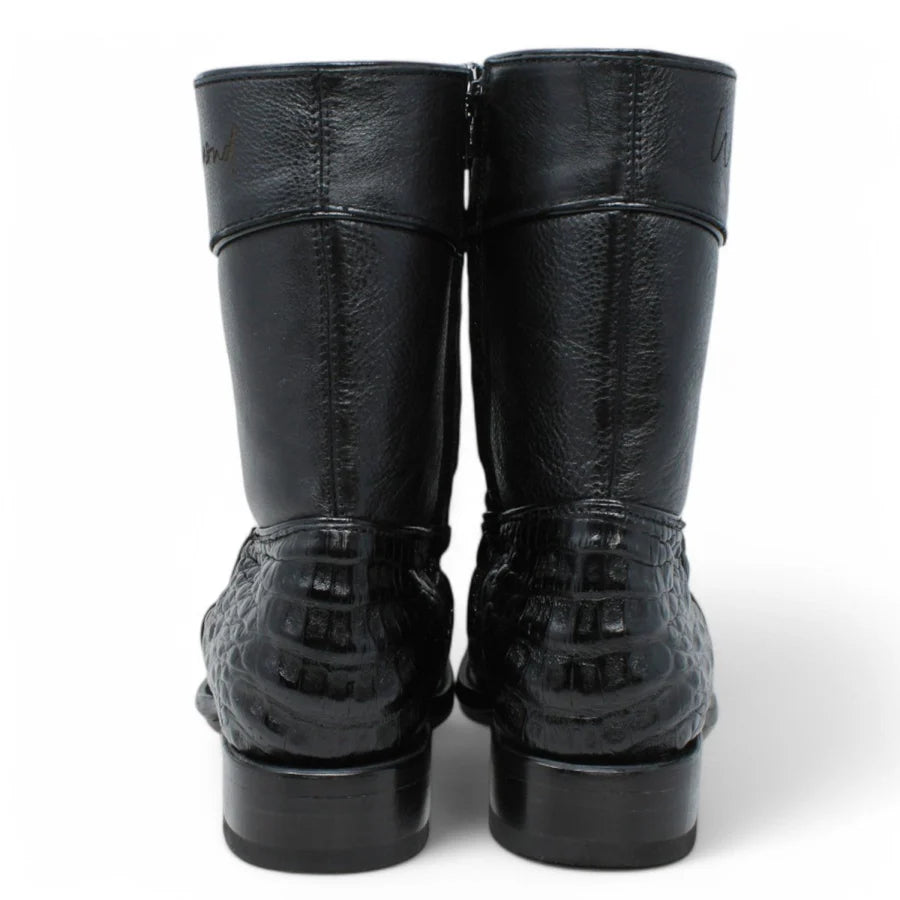 White Diamonds Men's Genuine Caiman Belly Short Cowboy Boots with Zipper – Black